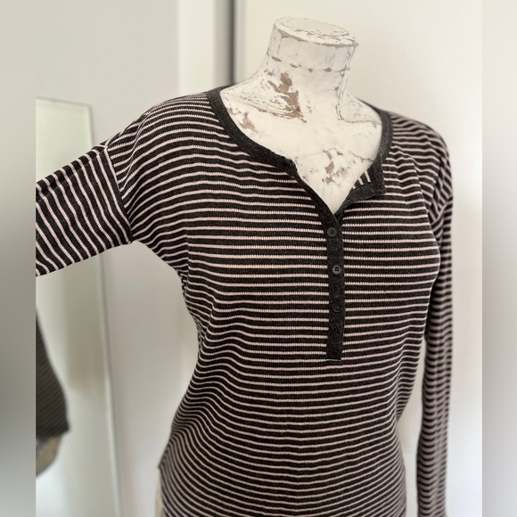 Long Sleeve Striped Henley Drop Shoulder - Picture 2 of 6
